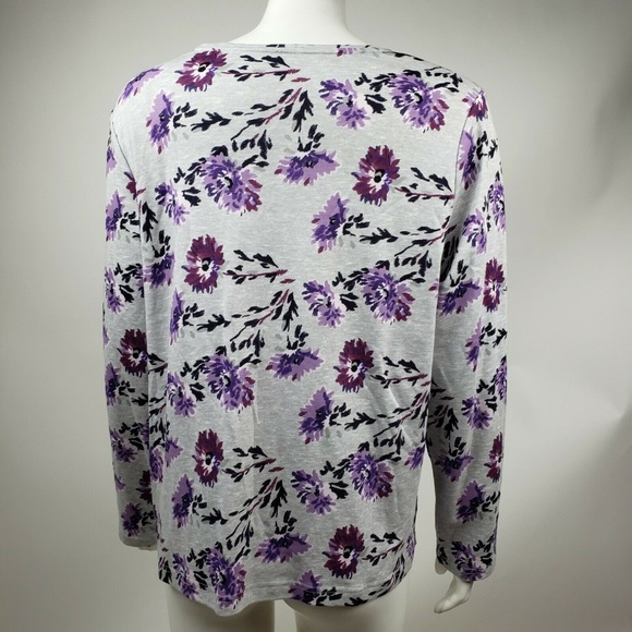 CROFT & BARROW Gray Purple Floral Top XL - Picture 3 of 6